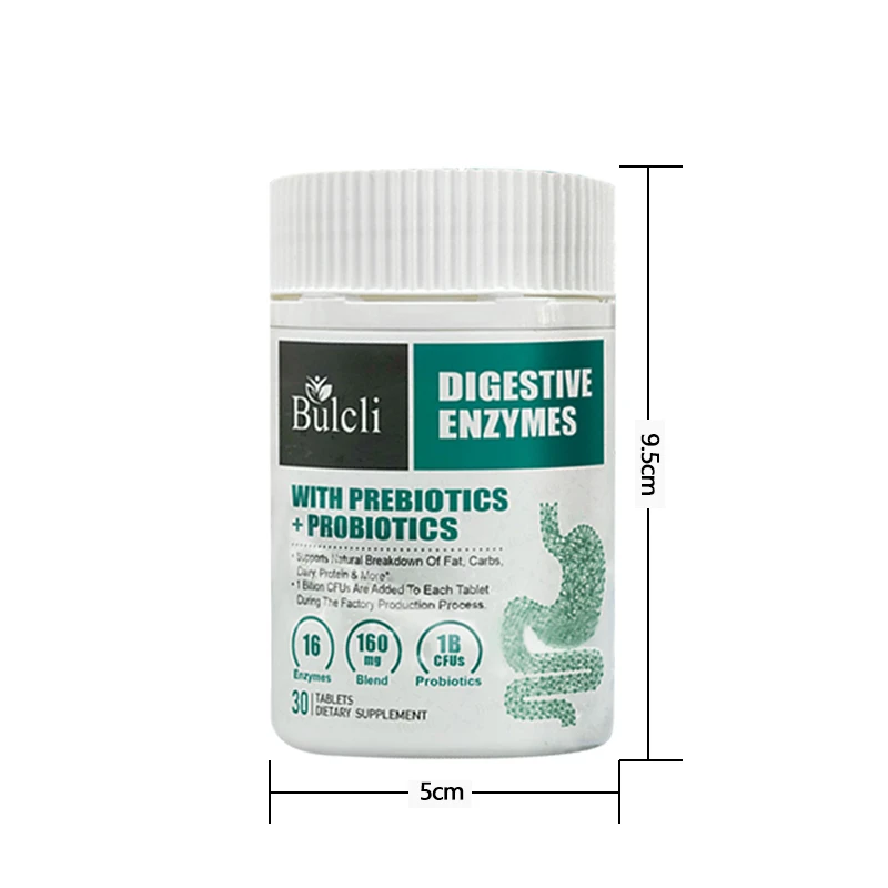 bulcli-digestive-enzymes-bottle-size-specification Size and dimensions of Bulcli Digestive Enzymes supplement bottle