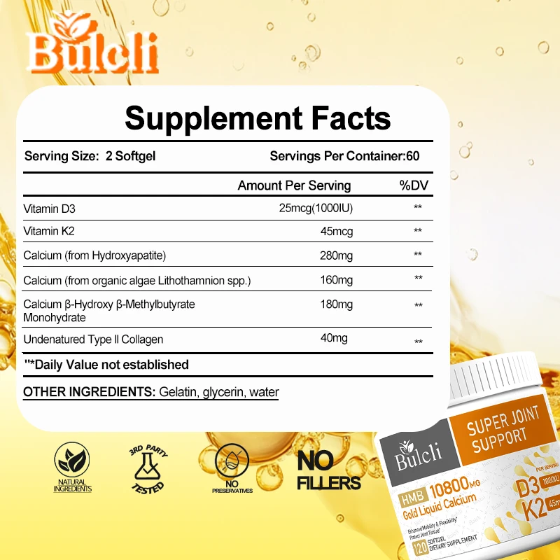 bulcli-gold-liquid-calcium-supplement-facts-label Supplement facts label for Bulcli Super Joint Support Gold Liquid Calcium