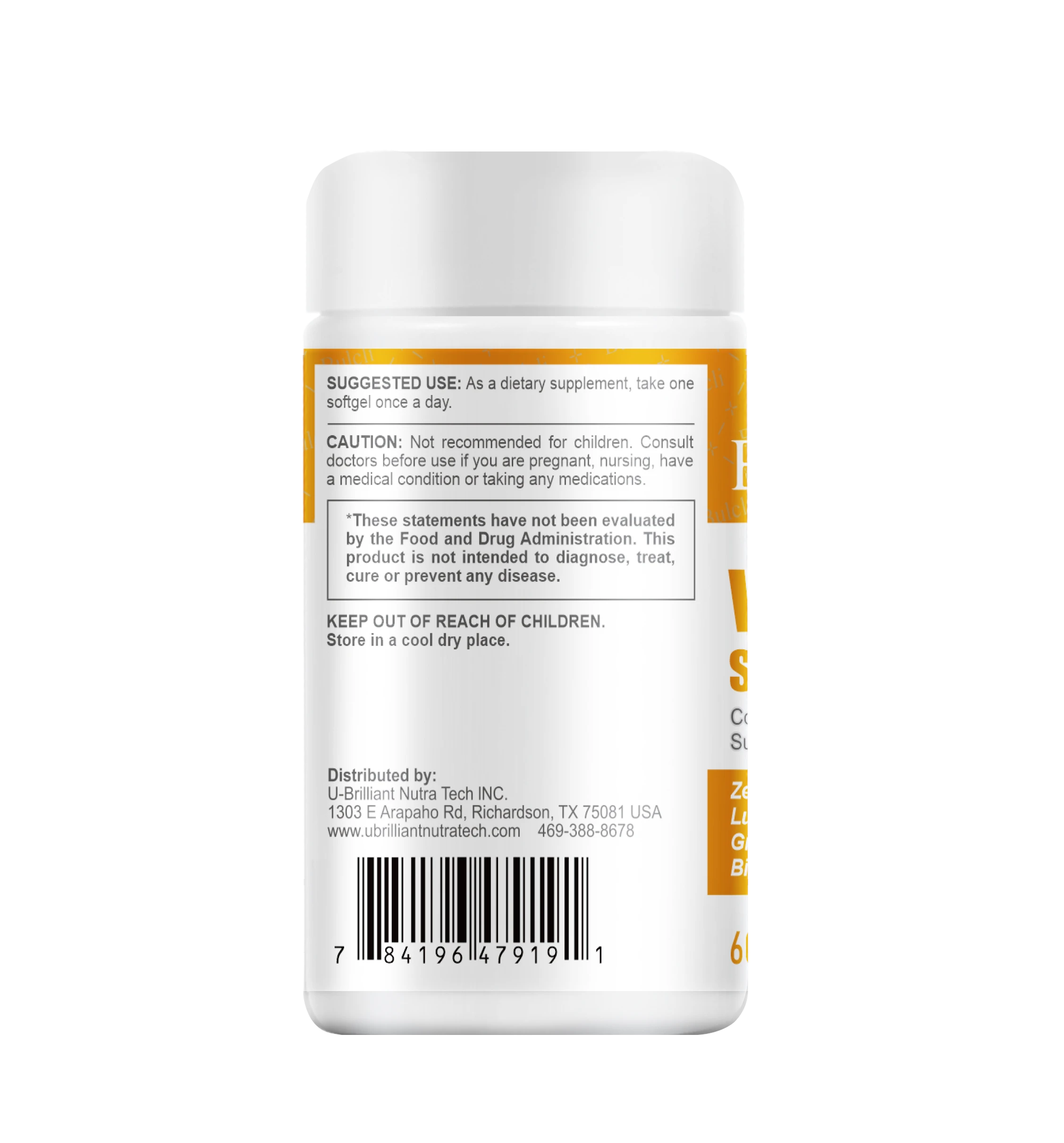 bulcli-vision-support-plus-60-softgels-back Bulcli Vision Support Plus supplement bottle back view with usage instructions and safety warnings